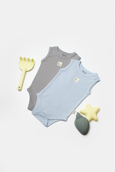 BabyCosy Organic Wear Set 2 body-uri fara maneci Bamboo, bleu, BabyCosy, 50% bambus+50% bumbac