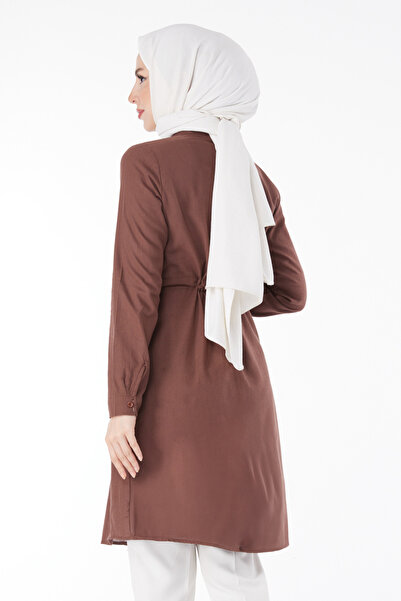 TOFİSA Tunic with Tunnel Detail at Waist Brown - 13157