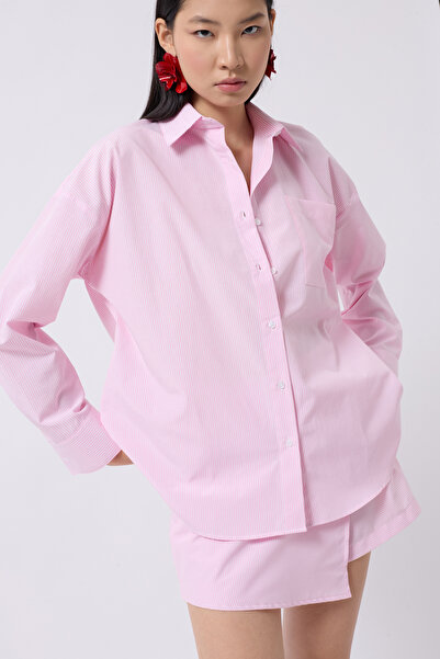 Black Fashion Anvelop Detay Pembe Gömlek