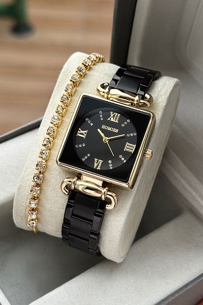 Homies Women's Wrist Watch Square with 2 Year Warranty Gift Box and Bracelet as Gift.Hmkr53S87