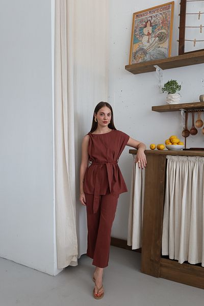 Laluvia Tile Shoulder Twist Detailliertes Blusen-Hosen-Set – 8644