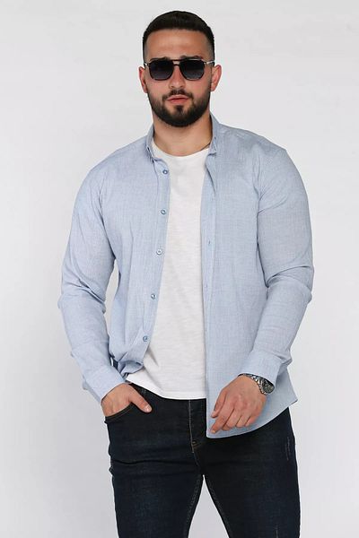 MİSHAR İTALİA Cămașă albastră cu mânecă lungă pentru bărbați