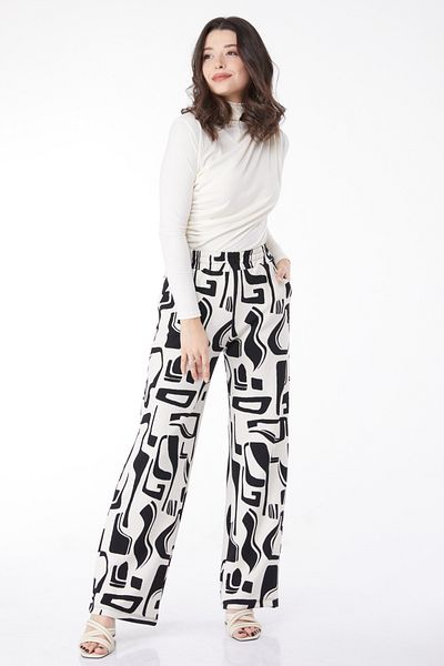 TOFİSA Patterned Trousers White Black - 25117