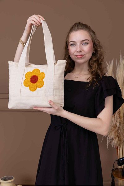OKTAYUSTA COLLECTİON Geantă de plajă cu model brodat Punch, geantă de umăr, geantă de umăr din pânză cu închidere rapidă