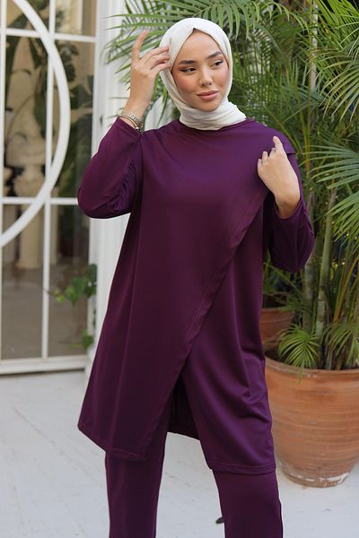 TOFİSA Sports Tunic Trousers Double Set Purple - 13154
