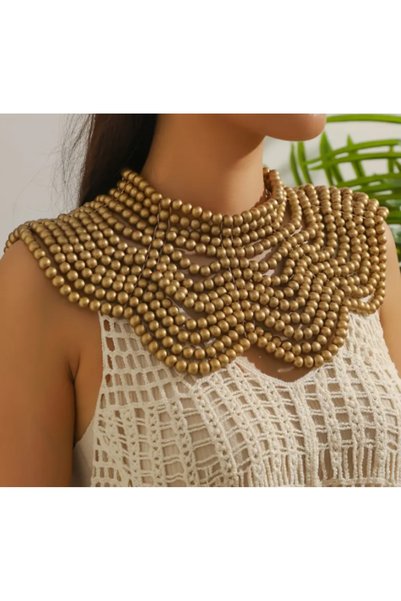 SE Jewellery Collection Selin Ersoy Kadın Bohem Stil Büyük Ahşap Boncuk Şal K...