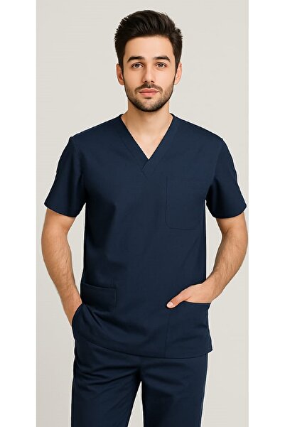 Mastex Unisex Terikoton Hemşire Doktor Forması Lacivert Tek Üst