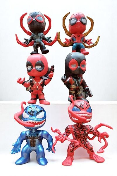 ferman's home Spider-Man Venom Deadpool 6Li Complete Set Desktop Figures Venomous Rage Wenom Stands