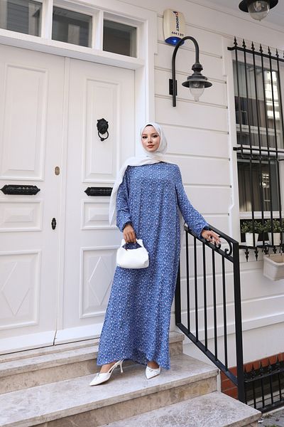 Nevayla Moda Φόρεμα βισκόζης με floral σχέδιο - Μπλε / E0128