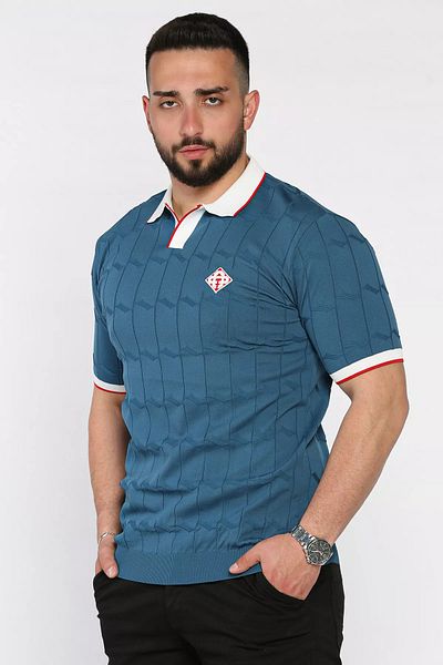 MİSHAR İTALİA Tricou din tricot cu model cu guler polo Indigo
