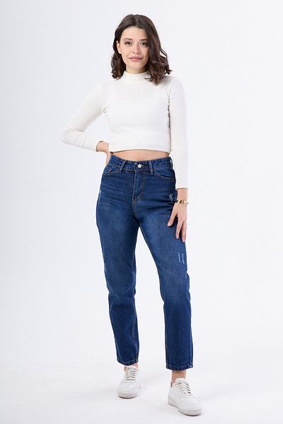 TOFİSA Blugi Mom cu talie înaltă Albastru închis - 23668