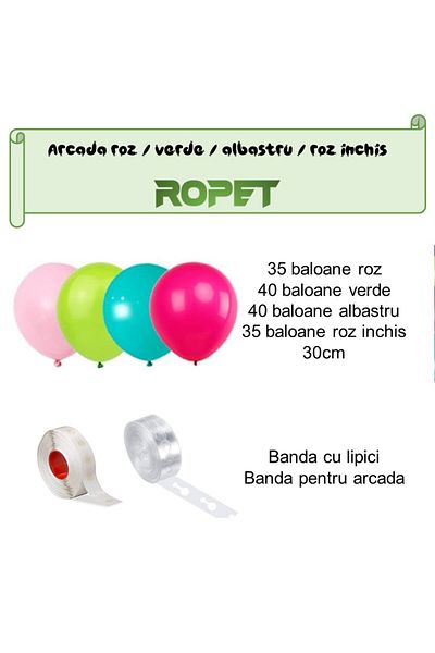 Ropet Balloon arrangement set for arch, 150 pcs, pink, green and blue