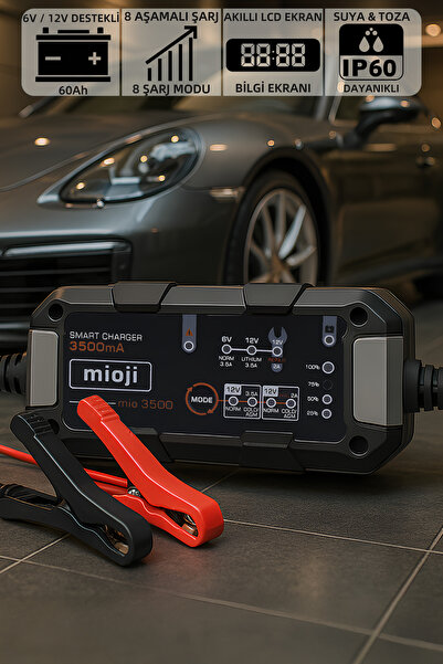 Mioji 3500 60ah 6v Ve 12v Araba Şarj, Akü Bakım, Motosiklet, Lityum Akıllı Ak...
