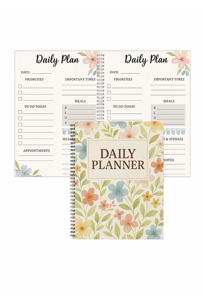 OBRO Planner Agenda, Spiral, Daily Organization, Flower Cover, To Do List, 100 Pages, English, A5