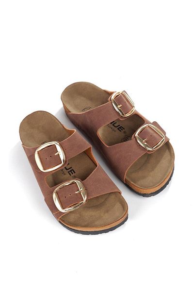 ayselin moda Women's Tan Slippers Orthopedic Slippers Orthopedic Women's Slippers Summer Slippers with Double Buckle