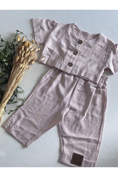 Popshops Gırls Girl's Cropped Linen 2-Piece Set