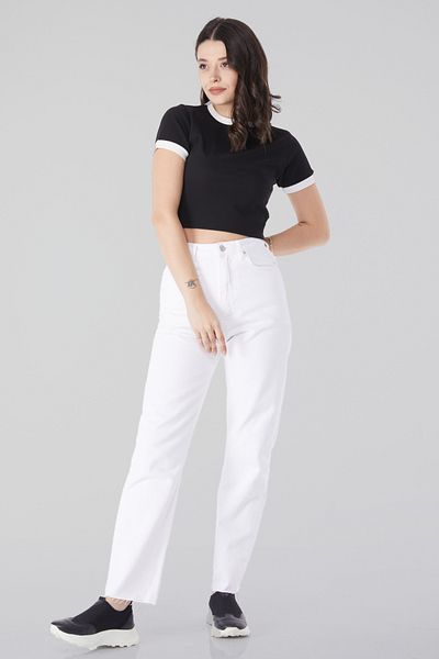 TOFİSA Leg Tasseled Denim Trousers White - 50000