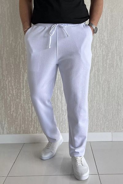 MİSHAR İTALİA Λευκό ανδρικό παντελόνι Jogger με κορδόνια