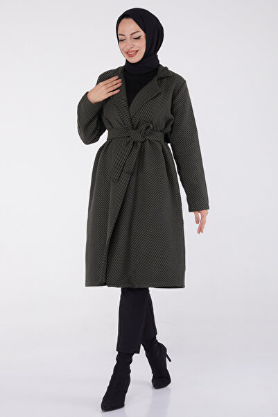 TOFİSA Belted Cashmere Coat Khaki - 13115