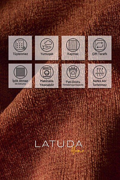Latuda Home Premium Koltuk Örtüsü 110x175 Berjer Gramajlı Jakarlı Şönil Kiremit | Kanepe Örtüsü | 2 Adet