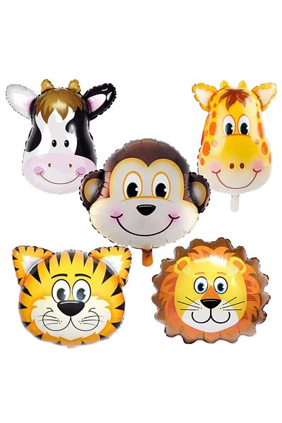 Ropet Set of 5 animal balloons 63.5cm, birthday party, jungle party, zoo, safari