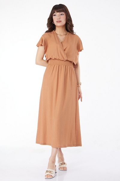 TOFİSA Elastic Waist Dress Tan - 25112