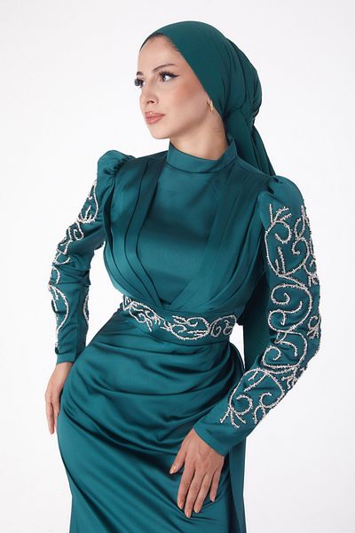 TOFİSA Stoned Princess Evening Dress Emerald - 26253