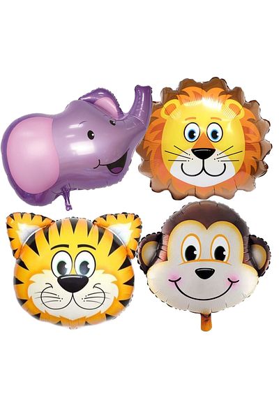 Ropet Set of 4 animal balloons 63.5cm, birthday party, jungle party, zoo, safari