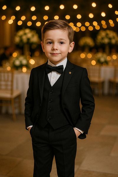 Esterella Boy's Tuxedo Suit with Jacket / Jacket, Pants, Vest, Shirt and Bow Tie (Slim Fit)