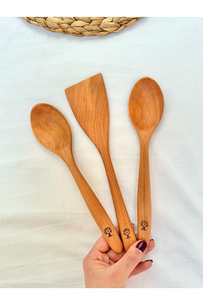 Öz ahsap 3 Piece Pro Outdoor Bamboo Wooden Spoon & Spatula Kitchen Set & Dowry Set