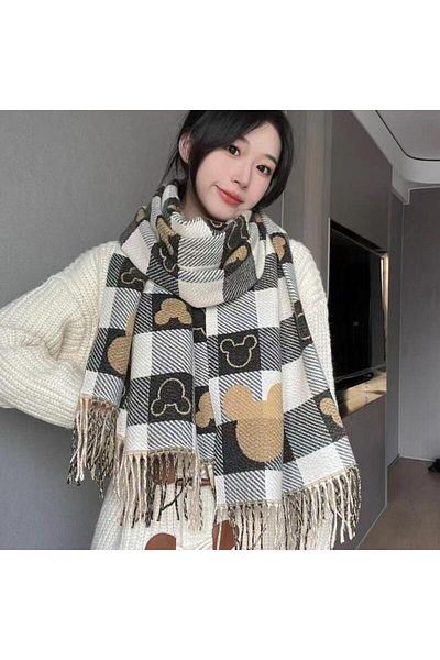 Miniso 200cm black Disney Scarf Winter Bear Head Scarf Women Double Sided Shawl Imitation mere Retro Foreig