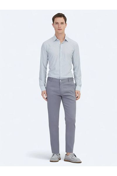Kip Gray Woven Casual Cotton Blend Trousers