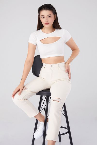 TOFİSA Gabardine Trousers Ecru - 11603