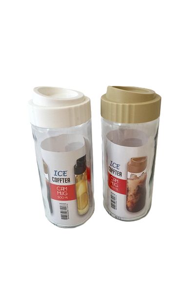 Cambu 2 Li Coffee Mug 500ml Glass Coffee Cup Reusable Travel Cup / Cream*White