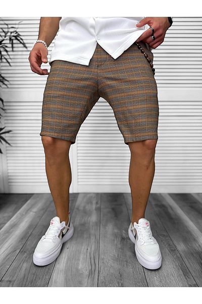 dehaine Men's shorts, plaid, casual, brown, 13164