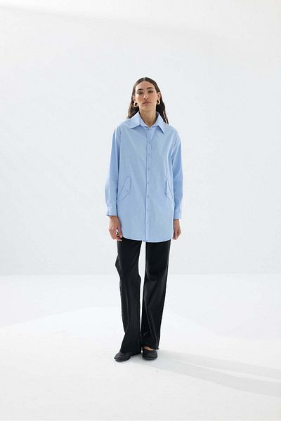 Tailors Room Cămașă cu curea cu buzunare - Albastru bebeluș
