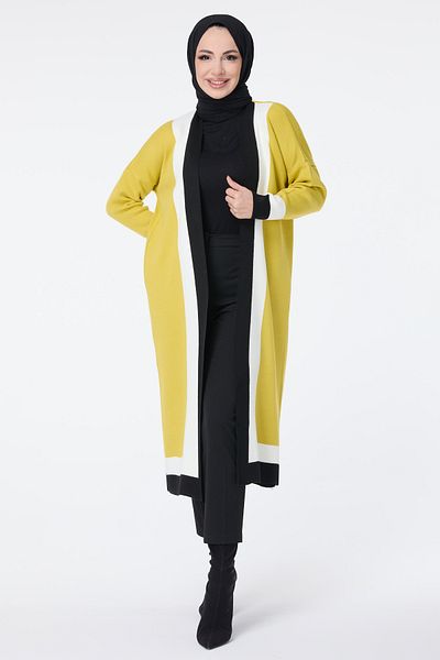 TOFİSA Green Knitwear Women's Cardigan - Plain Jacket Collar - 23734