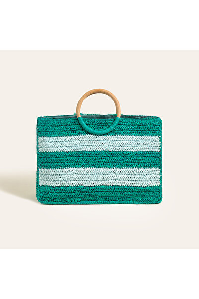 Zsa Zsa Zsu Delhı Rafya Tote Çanta 42x28 Cm Yeşil - Mavi