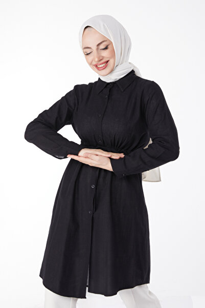 TOFİSA Μαύρο χιτώνα με λεπτομέρεια σήραγγας μέσης - 13157