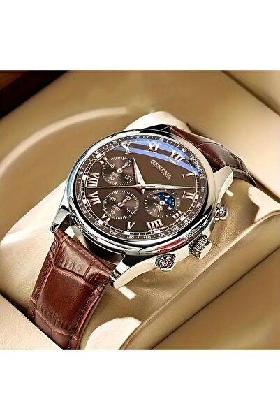 Feron accessories Kuvars Saat - Roma Rakamlı Kadran, Kahverengi Suni Deri Kayış, Alaşım Kasa, TM02172