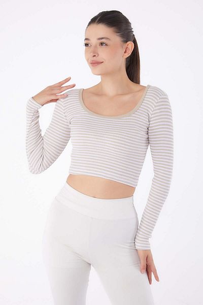 TOFİSA Striped Crop Beige - 26119