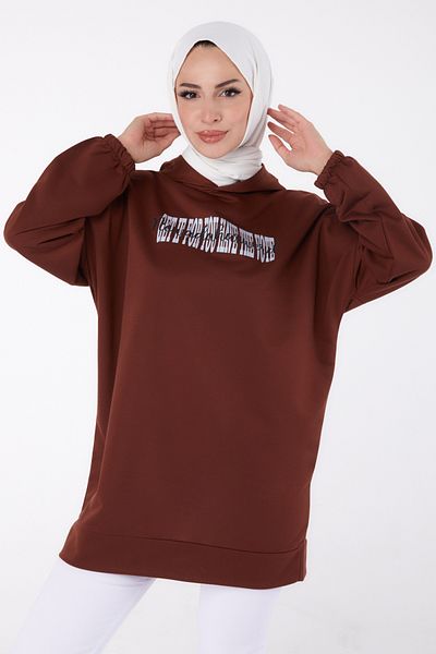 TOFİSA Printed Sweatshirt Brown - 13334