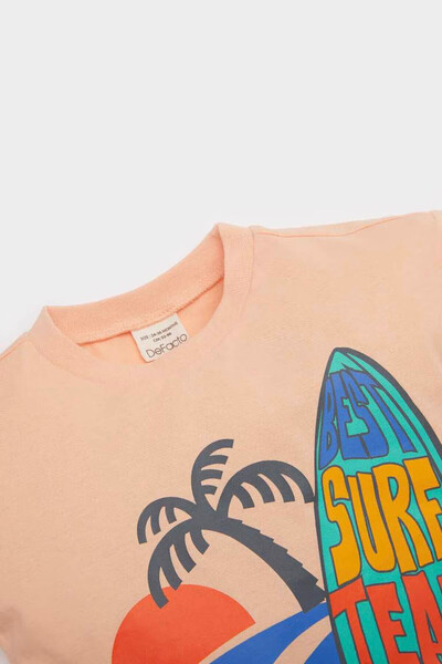 DeFacto Palm Printed Salmon Baby Boy Bottom-Top Set E6808A5/Og290