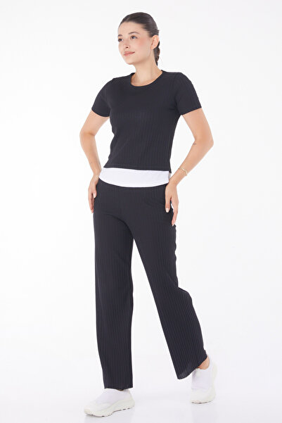 TOFİSA T-shirt Παντελόνι Σετ δύο τεμαχίων μαύρο - 25952