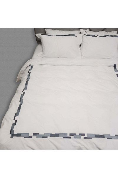 Bed N Home SA Beedon Home Duvet Cover Set, Embroidered Lines White Egyptian Cotton, 2 Pillowcases 240x260 cm