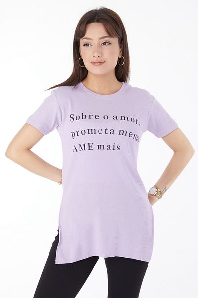 TOFİSA Tricou cu fantă imprimat Liliac - 24792