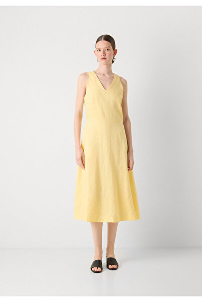 BOSS Kadın Rahat Kalıp V Yaka Kolsuz Midi Boy Sarı Elbise 50540512-736