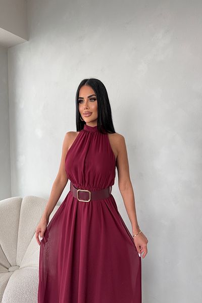 LİLA İSTANBUL Halter Neck Belt Special Design Chiffon Summer Dress