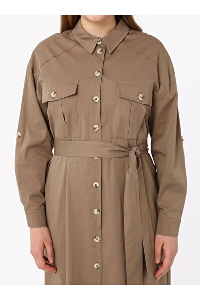 ALİA Plus Size Poplin Shirt Dress - Mink - Alia