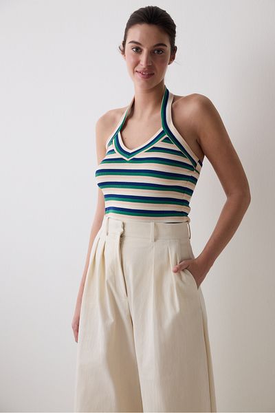 Penti Πολύχρωμο μπλουζάκι Semi Crop Stripe Halter